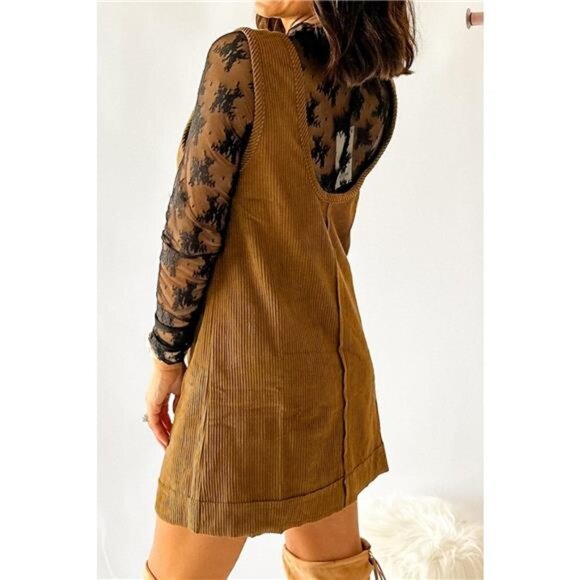 Corduroy Pocket Front Mini Overall Dress - Picture 2 of 3